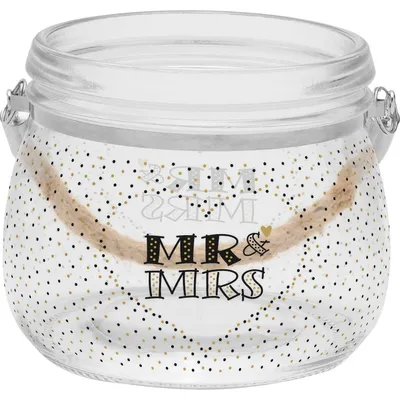 Produktbild von Sheepworld Windlicht Mr. & Mrs. für Hochzeit Verlobung Jahrestag Glas Bast H 9 cm Ø 8,8 cm