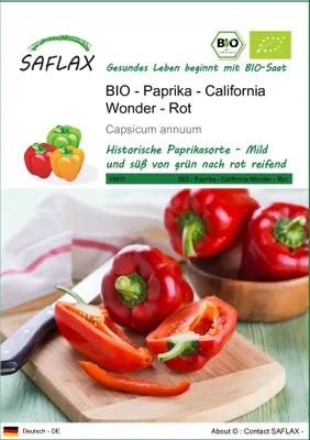 Zdjęcie produktu dla SAFLAX - Bio -Papryka - Czerwona - 20 Nasiona - Capsicum annuum