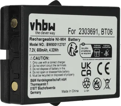 Produktbild von vhbw Akku Ersatz für Ikusi BT06, 2303691 für Industrie-Funkfernsteuerung Fernbedienung (600 mAh, 7,2 V, NiMH) - Schwarz