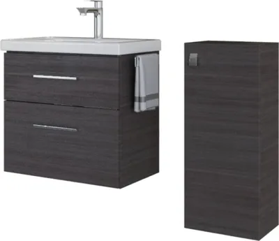 Produktbild von Planetmöbel Badmöbel-Set Waschtisch mit Unterschrank 63 cm. & Midischrank Anthrazit