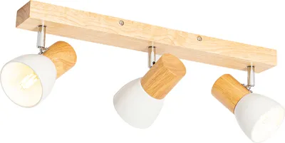 Produktbild von QAZQA - Landhaus I Vintage I Rustikal Deckenstrahler aus Holz mit weißem, verstellbarem 3-flammig Spotbalken-flammigen Strahler – Thorin I Wohnzimmer I Schlafzimmer - Rechteckig - LED geeignet E14