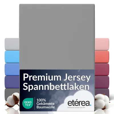 Produktbild von etérea Jersey Spannbettlaken Baumwolle 90x200 - 100x200 cm - Grau – Fein-Jersey Spannbetttuch mit Rundumgummi, bügelfrei &