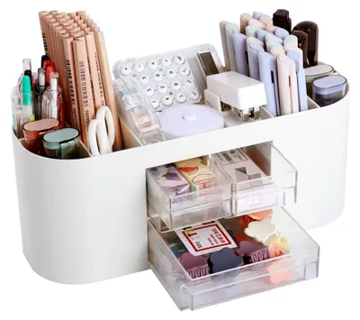 Produktbild von Schreibtisch Organizer mit 3 Schubladen und 7 Fächern, Multifunktionaler Stifteköcher, Transparent