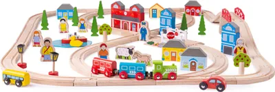 Obrázek produktu pro Bigjigs Rail Dřevěná vláčkodráha město a vesnice 91 dílů