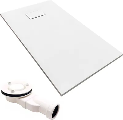 Produktbild von Duschwanne Rechteck 120x80x3,2 SMC Verbundwerkstoff Duschtasse Steinoptik | Ablaufgarnitur ⌀90 mm im SET | Anti-Rutsch Duschbecken | BADLAND VIDAR