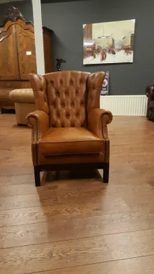 Zdjęcie produktu dla Fotel Chesterfield z podłokietnikami, fotel tapicerowany, fotel do salonu lub biura, 100% prawdziwej skóry