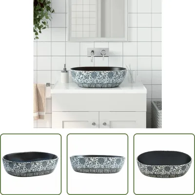 Produktbild von The Living Store Aufsatzwaschbecken Schwarz und Blau Oval 47x33x13 cm Keramik