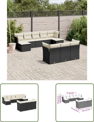 Produktbild von The Living Store 10-tlg. Garten-Sofagarnitur mit Kissen Schwarz Poly Rattan