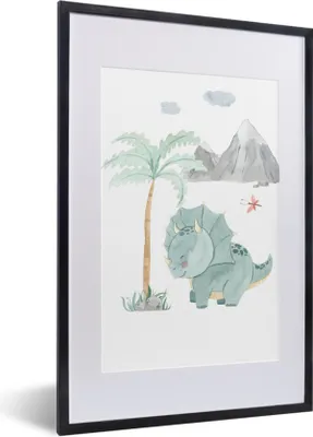 Produktbild von MuchoWow® Gerahmtes Poster Kinderzimmer - Dinosaurier - Baum - Kinder - Kind 40x60 cm - Poster mit Schwarzem Bilderrahmen Wandposter Rahmen Foto Bilder - Poster in Rahmen