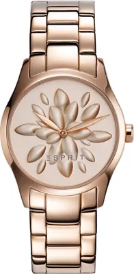 Produktbild von ESPRIT Damenarmbanduhr - Roségold, Blumen-Zifferblatt, Edelstahl