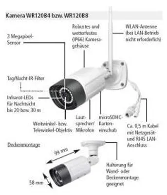 Produktbild von Indexa WLAN-Kamera WR120B8 3-MP WLAN/LAN 8mm Teleobjektiv