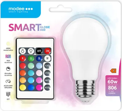 Produktbild von E27 9,4W 220° RGB+W LED Leuchtmittel Leuchte A60 Dimmbar mit Fernbedienung