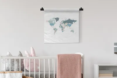 Obrázek produktu pro MuchoWow® Tapiserie Věšení na zeď Mapa světa - Modrá - Bílá 60x60 Tapiserie dekorace Nástěnná šála