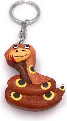Immagine prodotto di Onwomania Portachiavi in legno Serpente a puntini gialli Animale squamoso strisciante Pitone Anaconda Rettile Ciondolo Charm