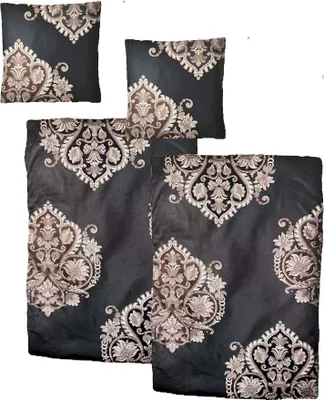 Produktbild von Baumwolle Satin Bettwäsche Ornamente Blau Braun 135x200 80x80: 4 tlg.