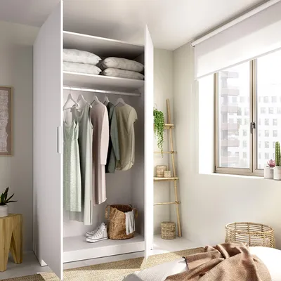 Produktbild von Tulot - Kleiderschrank 2 Türen, 51x204h cm Weiß, Garderobe