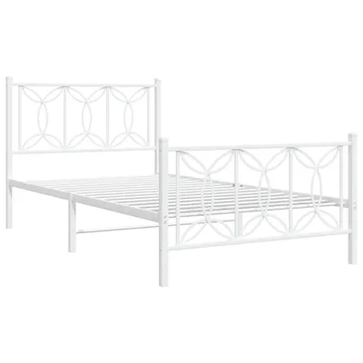 Zdjęcie produktu dla Metalowa rama łóżka z wezgłowiem i zanóżkiem, biała, 100x200 cm