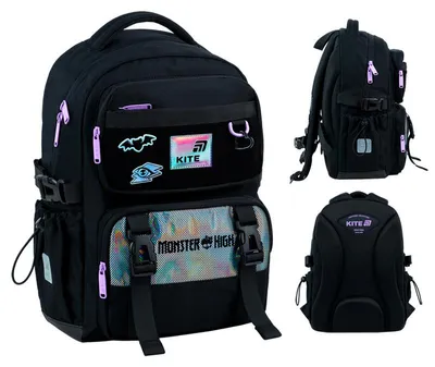 Zdjęcie produktu dla Plecak szkolny dla dziewczynki klasa 3-6 czarny Monster High Kite