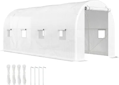 Image de Serre tunnel - serre en film plastique - 500x200x205 cm - porte roulante - 8 fenêtres - blanc