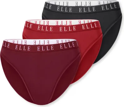 Produktbild von ELLE Damen Slip Logo 3-Pack schwarz, rot, dunkelrot - Größe XL