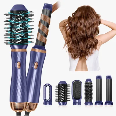 Produktbild von UKLISS 6-in-1-Haarstyler, 1000 W, mit Luftlockenstab, Blau