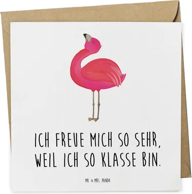 Produktbild von Mr. & Mrs. Panda doppelkarte Flamingo Stolz - Weiß - Geschenk, anlasskarte, Klappkarte, Tochter, Freundin, Glückwunschkarte, faltkarte, Mama, Rosa, Grußkarte