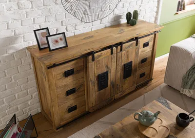 Produktbild von MASSIVMOEBEL24 Sideboard Mango 170x45x90 natur lackiert RAILWAY #193