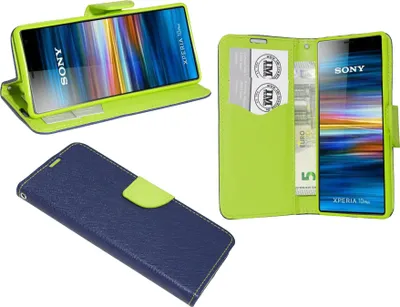 Image de cofi1453® Housse livre "Fancy" compatible avec SONY XPERIA 10 PLUS Housse téléphone portable Etui Portefeuille Housse de protection avec fonction support, porte carte Bleu-Vert