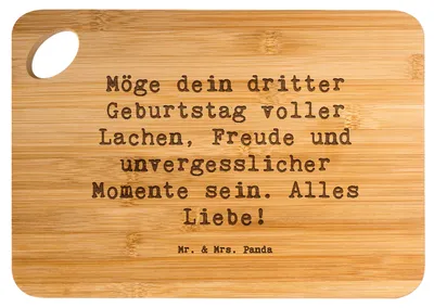 Produktbild von Mr. & Mrs. Panda Hackbrett Spruch 3. Geburtstag Glück - Transparent - Geschenk, handgefertigt, snackbrett, dritter, Glückwunsch, Holzbrett, holzschneidebrett, Alter