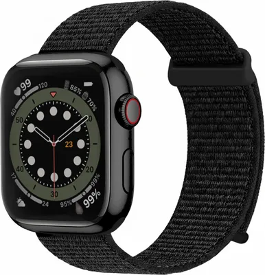 Produktbild von Smartwatch Armband für Apple Watch SE 3 44mm Nylon Textil Band Ersatzband Wechselband Klettverschluss flexibel atmungsaktiv Schwarz