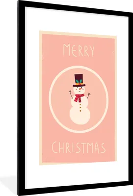 Produktbild von MuchoWow® MuchoWow® Gerahmtes Poster Schneemann - Zitate - Weihnachten - Frohe Weihnachten - Rosa - Winter 60x90 cm - Poster mit zchwarzem Bilderrahmen - Dekoration - Wandposter Wohnzimmer - Hochwerti