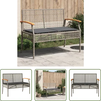 Produktbild von The Living Store Gartenbank mit Kissen Grau Poly Rattan Akazienholz