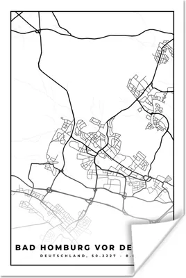 Produktbild von MuchoWow® Poster Bad Homburg von der Höhe - Karte - Stadtplan 120x180 cm - Kunstposter