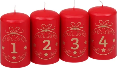 Produktbild von Stumpenkerzen "Advent Balls 1 - 4", 4er-Pack Rubin Rot 100/57 mm, Weihnachtskerzen von Steinhart Kerzen in RAL-Kerzen Güte Qualität