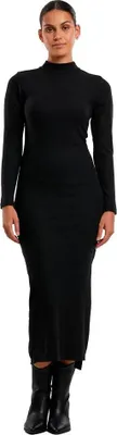Productafbeelding van Damesjurk Urban Classics, ribstructuur, lange mouwen, mockneck (valskeer), zwart - maat XS