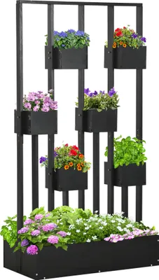 Produktbild von Pflanzkasten-Kombination, modulares Design, Standrahmen, Naturholz, schwarz, 90 x 45 x 170 cm