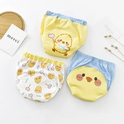 Produktbild von 3 Paar Toilettenhosen für Neugeborene, waschbare Cartoon-Lernhosen für Kinder, 6-lagige Mullwindelhosen, Windelhosen, geeignet für Größe 90 (6-15 Monate) A