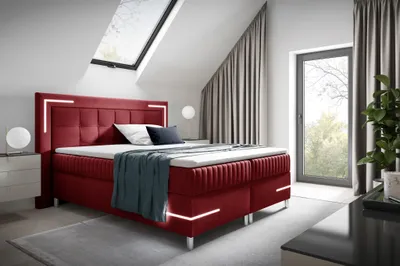 Produktbild von Boxspringbett Schlafzimmerbett 180x200cm AMORE Nr.2 Rot inkl. LED-Beleuchtung