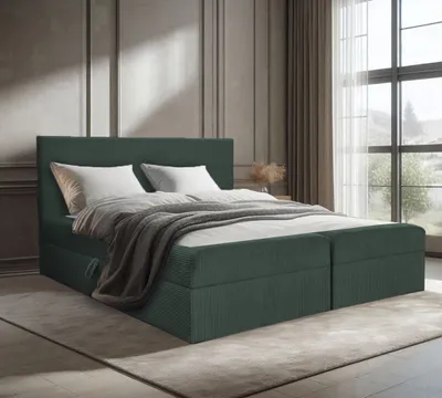 Produktbild von Bett, Boxspringbett, Continentalbett BERG POSO mit Bonell Matratze, T25 Topper, Doppelbett mit Container, H3 140x200 cm, (Dunkelgrün - Poso 14)