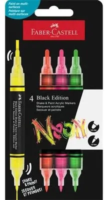 Dekoračný popisovač, sada, 1,0/3,0 mm, obojstranný, akrylový, FABER-CASTELL "Shake&Paint", 4 rôzne neónové farby