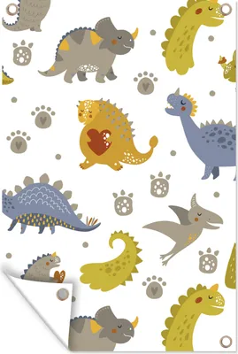 Produktbild von MuchoWow® 60x90 cm Outdoor-Poster Gartendeko Sichtschutz Garten Poster für den Garten  Dinosaurier - Kinder - Design - Jungen - Mädchen - Kinder
