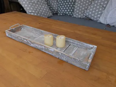 Produktbild von Großes, rustikales  Deko-Tablett Holz shabby grau-beige 75 cm