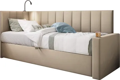 Produktbild von TRADA Tokio Jugendbett Boxspringbett 80x200 mit Hohes Kopfteil und Matratze Beige Recht