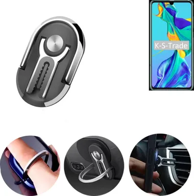 Produktbild von K-S-Trade 3in1 Smartphone-Ring Handy-Ring kompatibel mit Huawei P30 Fingerhalterung  Handyring Tischständer Lüftungsgitter-Halterung Tisch Ständer