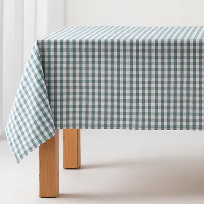 Obrázek produktu pro GAMUSI Voděodolný ubrus „Vichy Karo“ 140 × 140 cm, bavlna, odolný proti skvrnám, omyvatelný – světle modrý