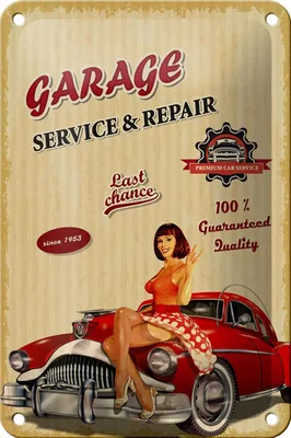 Produktbild von Blechschild Pinup Retro 12x18cm Garage Service Repair Auto