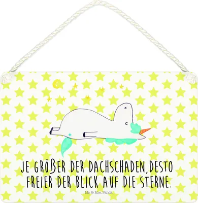 Produktbild von Mr. & Mrs. Panda Schild Einhorn Sternenhimmel DIN A4 - Weiß - Geschenk, Unicorn, sprüche, Dekobrett, Türschild, Verrückt, holzbild, wandtafel, Einhörner, Sterne