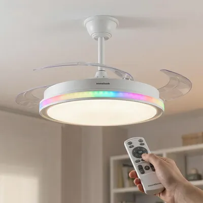 Produktbild von Deckenventilator mit Licht, leise, einziehbare Flügel, 6 Geschwindigkeiten, DC-Motor, Fernbedienung InnovaGoods