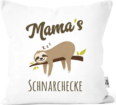 Produktbild von Kissen-Bezug Spruch Opa's Oma's Mama's Papa's Schnarchecke Faultier Print Kissen-Hülle Deko-Kissen Baumwolle MoonWorks® Mama weiß unisize