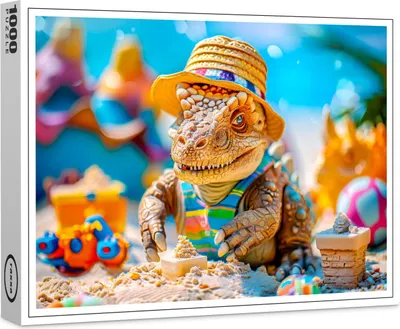 Produktbild von raxxa Premium-Puzzle "Dino Building Sandcastle on Beach", 1000 Teile